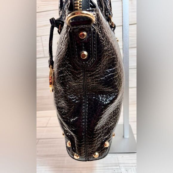 075-Michael Kors Black Leather Uptown Astor Satchel with Gold Stud Accents - Picture 3 of 12